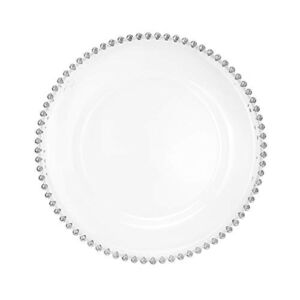 USA Party Flower Elegant Clear Acrylic Charger Plate with Bead Rim, Set of 12 (12.5 inch) (Silver)