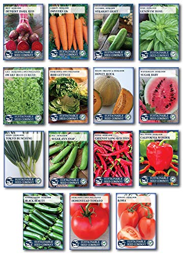 Grannys Garden Heirloom Vegetable Seed Collection – 15 Varieties Non-GMO Heirloom Beet Carrot Cucumber Basil Kale Lettuce Melon Onion Pea Pepper Squash and Tomato Seeds by Sustainable Seed Company | The Storepaperoomates Retail Market - Fast Affordable Shopping
