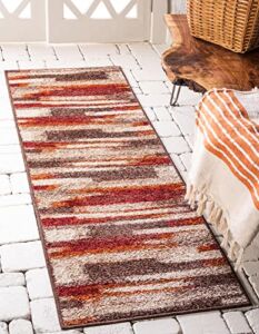 Unique Loom Autumn Collection Modern Contemporary Casual Abstract Area Rug, Runner 2′ 0 x 6′ 0, Multi/Beige Gradient