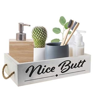 Funny Farmhouse Bathroom Decor Box | Big Butt Basket With 2 Phrases, Made From Pine Wood | Excellent Boho Organizer Storage Crate For Toilet Paper, Diapers, Soap, Toothbrushes, Towels, Flowers (White)
