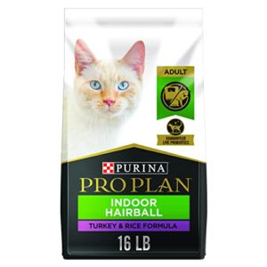 Purina Pro Plan Hairball Management, Indoor Cat Food, Turkey and Rice Formula – 16 lb. Bag