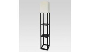 Threshold Shelf Floor Lamp with White Shade – Black