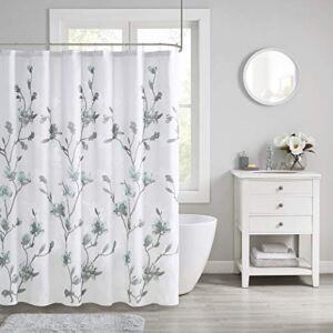 Madison Park Magnolia Shower Curtain, Luxurious Botanical Floral Print, Modern Serene Bathroom Décor, Machine Washable Bath Privacy Screen, 72×72, Aqua
