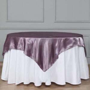 TABLECLOTHSFACTORY 60″ Satin Square Tablecloth Overlay for Wedding Catering Party Table Top Decorations Amethyst