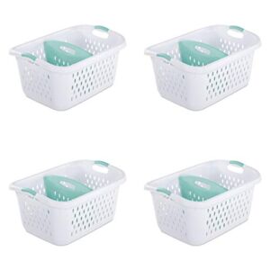 Sterilite 12138004 Laundry Basket 2.2 Bushel White Aqua Chrome Handles/Divider (Pack of 4)