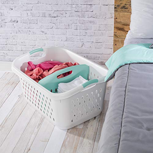 Sterilite 12138004 Laundry Basket 2.2 Bushel White Aqua Chrome Handles/Divider (Pack of 4) | The Storepaperoomates Retail Market - Fast Affordable Shopping