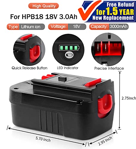 【Lithium-ion | NOT Ni-Mh】 3000mAh 18V Replacement Battery for Black and Decker 18V HPB18 HPB18-OPE 244760-00 A1718 FS18FL FSB18 Firestorm Cordless Power Tools Lithium Battery | The Storepaperoomates Retail Market - Fast Affordable Shopping