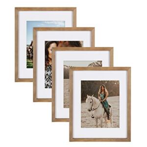 DesignOvation Gallery Wood Photo Frame Set for Customizable Wall Display, Rustic Brown 11×14 matted to 8×10, Pack of 4