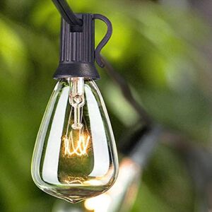 25Ft Outdoor String Lights with 27 Edison Bulbs (2 Spare), Waterproof Connectable ST35 String Light for Backyard Porch Balcony Party Decoration, E12 Socket Base, Black Wire