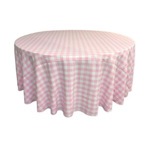 LA Linen Poly Checkered Round Tablecloth, 120-Inch, Pink/White