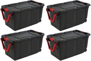 Sterilite 14699002 40 Gallon/151 Liter Wheeled Industrial Tote, Black Lid & Base w/Racer Red Handle & Latches, 4 Pack(40 Gallon)