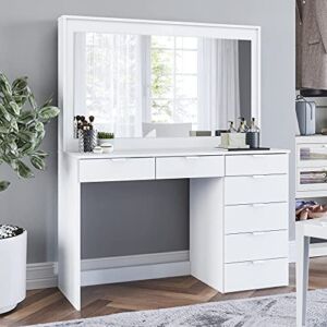 Boahaus Vanity Table, 7 Drawers, Large Mirror, White, Hollywood Style, Perfect for Bedroom