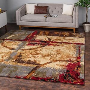 Unique Loom Barista Collection Modern, Abstract, Urban, Geometric, Distressed, Rustic, Warm Colors Area Rug, 4 ft Square, Multi/Beige