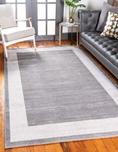 Unique Loom Uptown Collection by Jill Zarin Collection Textured Modern Border Gray Area Rug (8′ 0 x 10′ 0)