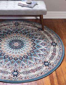 Unique Loom Narenj Collection Classic Traditional Textured Medallion Pattern Design Area Rug, 10 ft x 10 ft, Blue/Tan