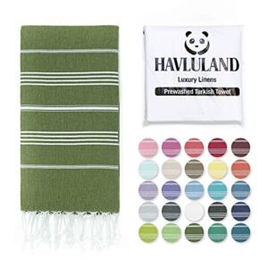 HAVLULAND Turkish Beach Towel, Super Absorbent, Extra Large 71″x39″ Prewashed for Soft Feel Sand Free Beach Towels, Premium Quality Quick Dry Bath Towel Multipurpose Lightweight Blanket (Olive Green)