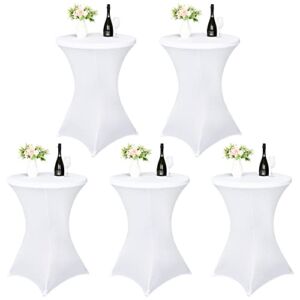 5 Pack Cocktail Spandex Stretch Square Corners Tablecloth 32 x 43 Inch, White Stretch Cocktail Table Cover Fitted High Top Tables, Cocktail Table Covers for Bar Wedding Birthday Banquet Party