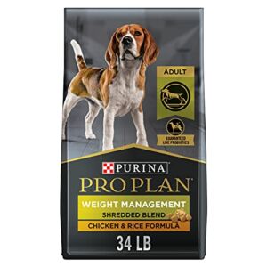 Purina Pro Plan Weight Management Dog Food, Shredded Blend Chicken & Rice Formula – 34 lb. Bag
