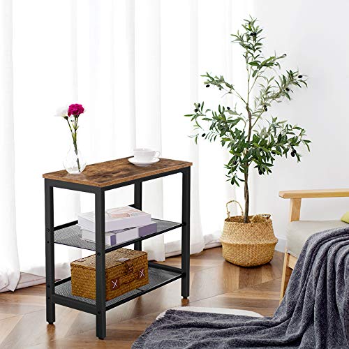 HOOBRO Side Table, 3-Tier Narrow End Table, Nightstand with 2 Flat or Slant Adjustable Shelves for Small Spaces, Hallway, Living Room, Bedroom, Sturdy, Easy Assembly, Rustic Brown and Black BF23BZ01 | The Storepaperoomates Retail Market - Fast Affordable Shopping