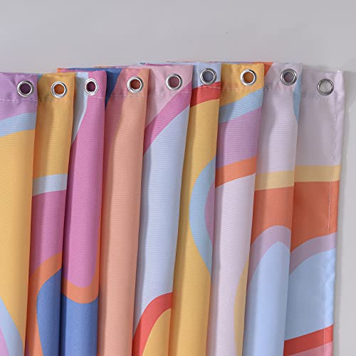 YoKii Vintage Abstract Art Fabric Shower Curtain Pastel Rainbow Colorful Groovy Waves Stripes Geometric Bathroom Shower Curtains Set Aesthetic Retro Minimal Bathroom Decorations (72×72, Colorful) | The Storepaperoomates Retail Market - Fast Affordable Shopping