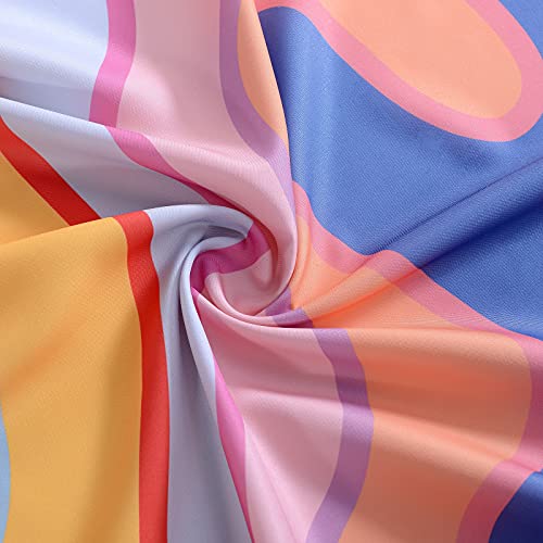 YoKii Vintage Abstract Art Fabric Shower Curtain Pastel Rainbow Colorful Groovy Waves Stripes Geometric Bathroom Shower Curtains Set Aesthetic Retro Minimal Bathroom Decorations (72×72, Colorful) | The Storepaperoomates Retail Market - Fast Affordable Shopping