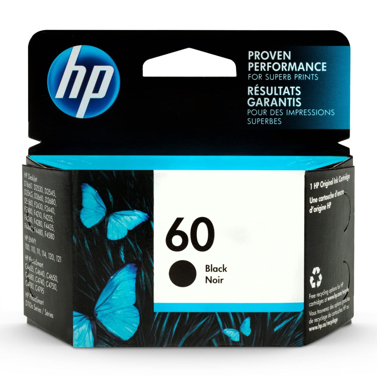 Original HP 60 Black Ink Cartridge | Works with DeskJet D1660, D2500, D2600, D5560, F2400, F4200, F4400, F4580; ENVY 100, 110, 120; PhotoSmart C4600, C4700, D110a Series | CC640WN | The Storepaperoomates Retail Market - Fast Affordable Shopping