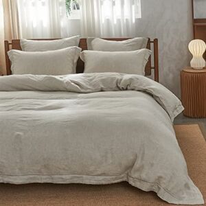 Simple&Opulence 100% Linen Duvet Cover Set with Embroidery Washed – 3 Pieces (1 Duvet Cover with 2 Pillow Shams) with Button Closure Soft Breathable Farmhouse – Linen, King Size