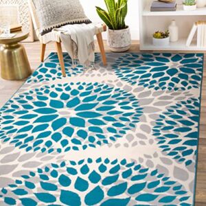Rugshop Modern Floral Circles Design Easy Cleaning for Living Room,Bedroom,Home Office,Kitchen Non Shedding Area Rug 5′ x 7′ Blue
