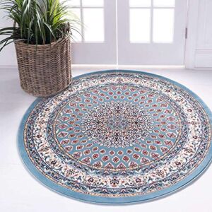 Unique Loom Narenj Collection Classic Traditional Textured Medallion Pattern Design Area Rug, 10′ 0″ x 10′ 0″, Blue/Tan