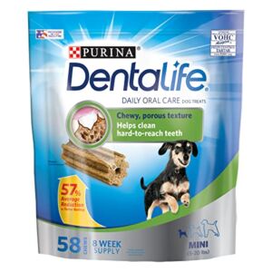 Purina DentaLife Made in USA Facilities Toy Breed Dog Dental Chews, Daily Mini – 58 ct. Pouch
