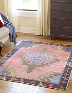 Unique Loom Revival Collection Traditional Medallion Border Pink/Brown Area Rug (2′ 0 x 3′ 0)