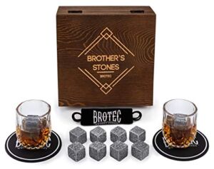 Whiskey Stones Gift Set – 8 Chilling Whisky Rocks – Scotch Glass Set of 2 in Wooden Box – Bourbon Shot Glasses for Men – Best Drinking Gift for Father’s Birthday – Ideal Cooling Premium Bar Set