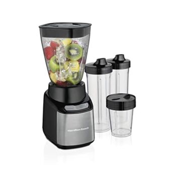 Hamilton Beach Stay or Go Blender with 32oz Jar, 8oz Grinder for Nuts & Spices, and 2 Portable Cups with Drinking Lids for Shakes and Smoothies, BPA Free, Black and Silver (52400) | The Storepaperoomates Retail Market - Fast Affordable Shopping
