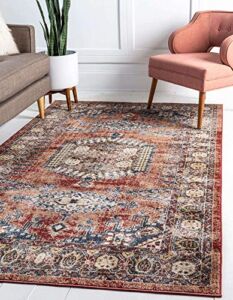 Unique Loom Utopia Collection Traditional Geometric Vintage Inspired Area Rug with Warm Hues, Rectangular 3′ 3″ x 5′ 3″, Peach/Burgundy