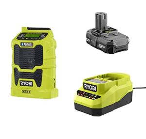 Ryobi 18 Volt Portable Jobsite Radio Kit with USB Port and Bluetooth – P742 + Battery + Charger, (Bulk Packaged, Non-Retail Packaging)
