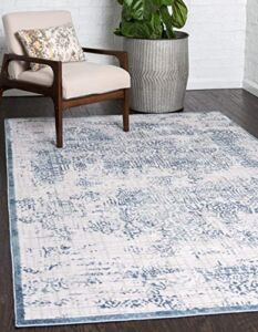 Unique Loom Aberdeen Collection Classic Traditional Vintage Inspired Tone Textured Area Rug, 4 ft x 6 ft, Blue/Ivory