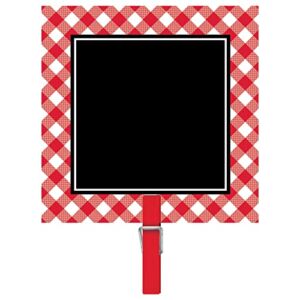Picnic Party Chalkboard Clips – 3″ x 3″, Red Gingham, 8 Pcs