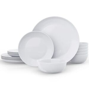 Dinnerware Set 18-piece Opal Dishes Sets Service for 6 Plates Bowls 5.5″ Break and Crack Resistant Dish Sets Round
