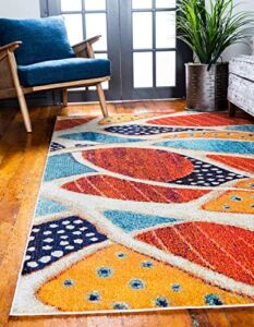 Unique Loom Positano Collection Coastal Modern Abstract Oceanic Rust Red Area Rug (5′ x 8′)