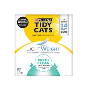 Purina Tidy Cats Low Dust Clumping Cat Litter, LightWeight Free & Clean Unscented, Multi Cat Litter – 17 lb. Box