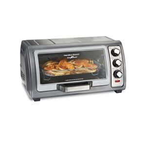 Hamilton Beach Air Fryer Countertop Toaster Oven with Large Capacity, Fits 6 Slices or 12” Pizza, 4 Cooking Functions for Convection, Bake, Broil, Roll-Top Door, Easy Reach Sure-Crisp, Stainless Steel