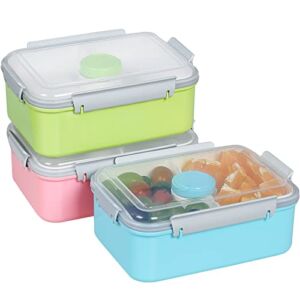 Shopwithgreen Set of 3 Salad Food Storage Container To Go, 47-oz Bento Box with Removable Tray & Dressing Pots, for Lunch, Snacks, School & Travel – Food Prep Storage Containers with Lids