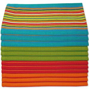 Kitchen Dish Towels Salsa Stripe – 100% Natural Absorbent Cotton Salsa Towels (28 x 16 inches) Festive Red, Orange, Green and Blue, 12-Pack