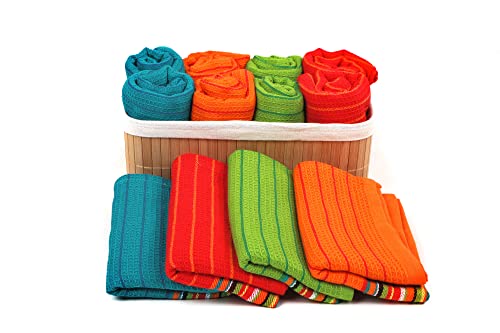 Kitchen Dish Towels Salsa Stripe – 100% Natural Absorbent Cotton Salsa Towels (28 x 16 inches) Festive Red, Orange, Green and Blue, 12-Pack | The Storepaperoomates Retail Market - Fast Affordable Shopping