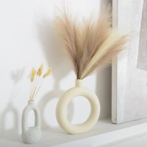 Faux Pampas Grass, Set of 6 Stems 17” Short Artificial Fake Pompous and 10 Stems Bunny Tails, Small Vase Fillers, Rustic Trendy Cottagecore Minimalist Boho Farmhouse Room Decor, With Bunny Tails