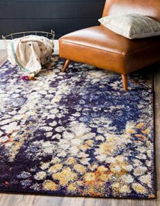 Unique Loom Vita Collection Traditional Over-Dyed Saturated Floral Medallions Area Rug, 8 x 10 ft, Navy Blue/Ivory