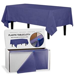 Exquisite 54 Inch X 100 Feet Navy Plastic Table Cover Roll in A Cut – to – Size Box with Convenient Slide Cutter. Cuts Up to 12 Rectangle 8 Feet Plastic Disposable Tablecloths