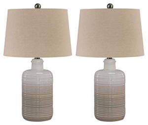 Signature Design by Ashley Marnina 25.5″ Neutral Ceramic Table Lamp Set, 2 Count, Taupe
