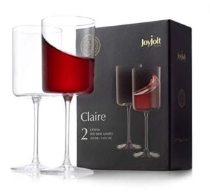 JoyJolt Claire 14oz Red Wine Glass Set. Large Wine Glasses Set of 2 Crystal Wine Glasses. Elegant Wide Rim Stemware – Modern Wine Glasses with Stem. Stemmed Wine Glasses for Unique Wine Glasses Gifts