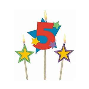 Amscan #5 Decorative Birthday Candle & Star Candles | Party Supply | 3 pieces